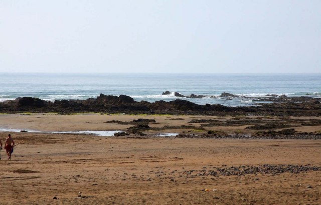 Rocky coastline at Widemouth Bay near Bude